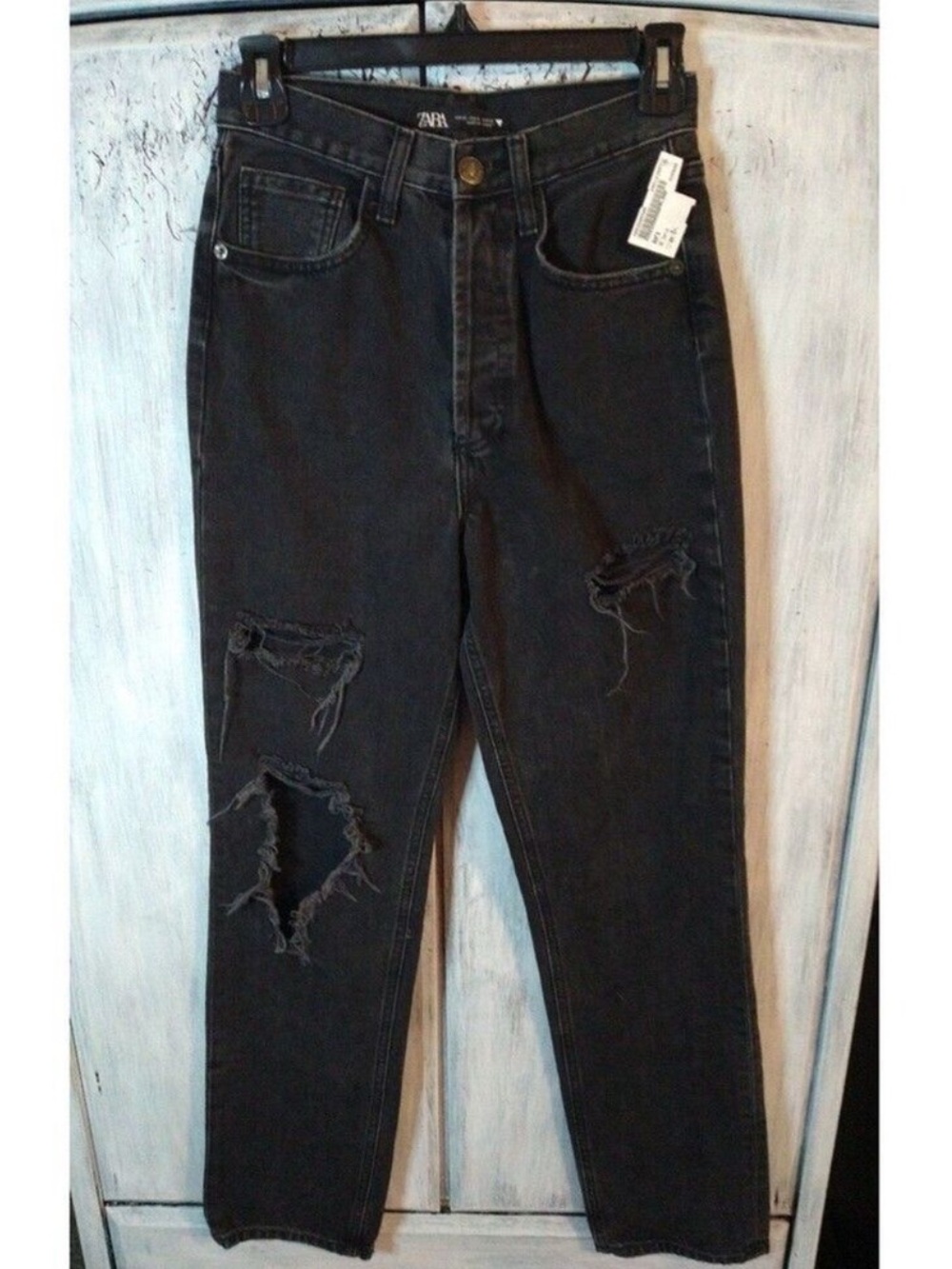 Zara distressed denim jeans Size 0 Black Boho Grunge Y2k